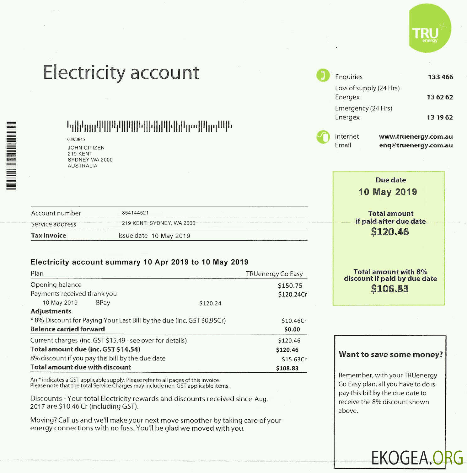 Australia Tru electricity utility bill template, fully editable in PSD format